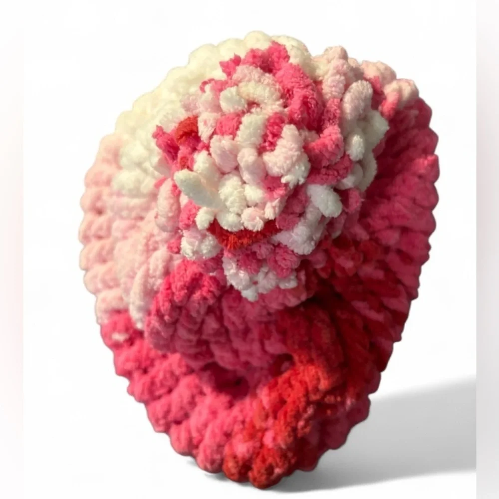 Handmade Pink & White Chunky Knit Winter Hat. Bundle and Save. SKU1